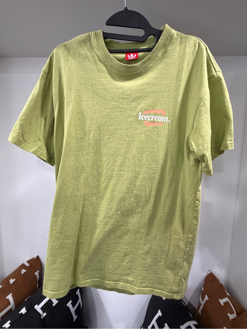 Icecream Olive Tee with Coral Accent